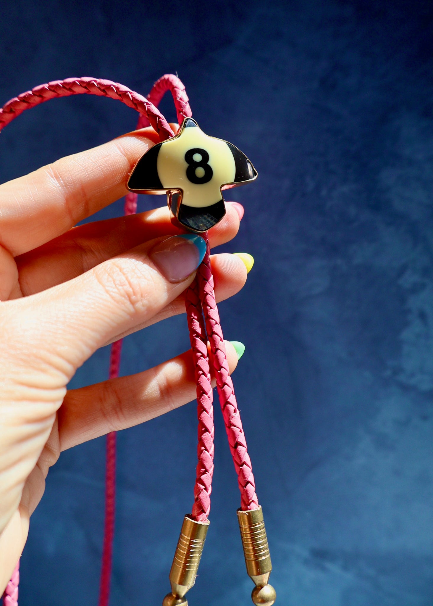 Vintage Pool Ball Thunder Bird 8 Ball Bolo on Pink Leather