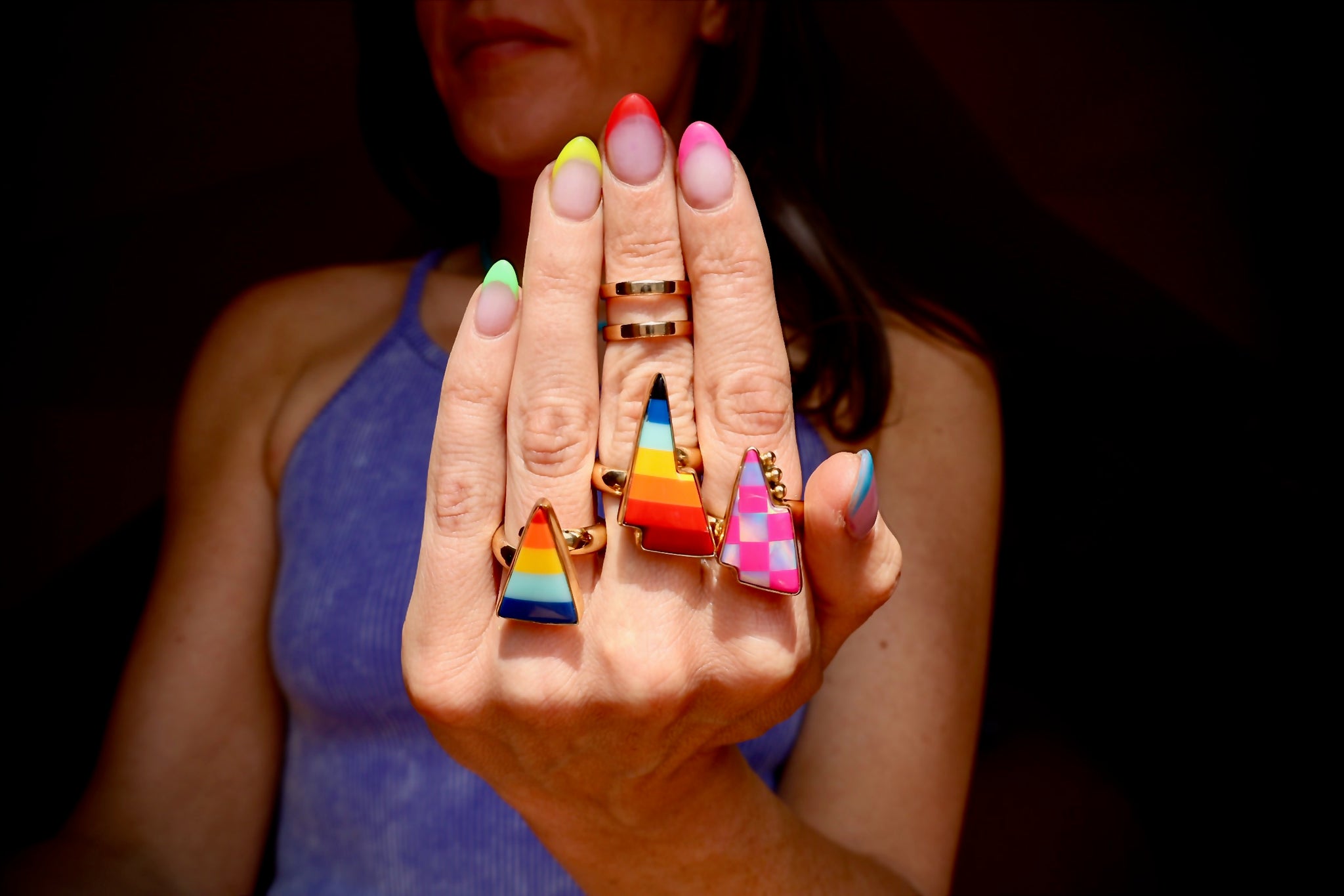Lightning Bolt Aurora Opal Adjustable Ring in Gold Alchemia E16
