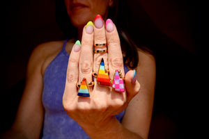 Lightning Bolt Aurora Opal Adjustable Ring in Gold Alchemia E16