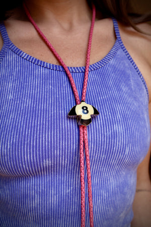 Vintage Pool Ball Thunder Bird 8 Ball Bolo on Pink Leather