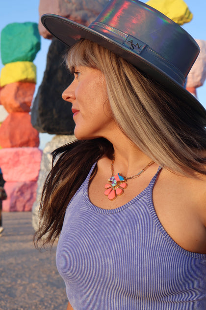 Electric Desert Thunderbird Necklace Vintage Pool Ball & Opal