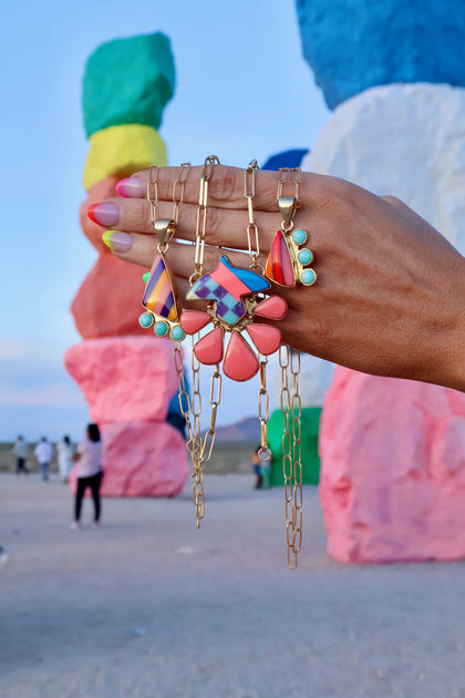 Electric Desert Thunderbird Necklace Vintage Pool Ball & Opal
