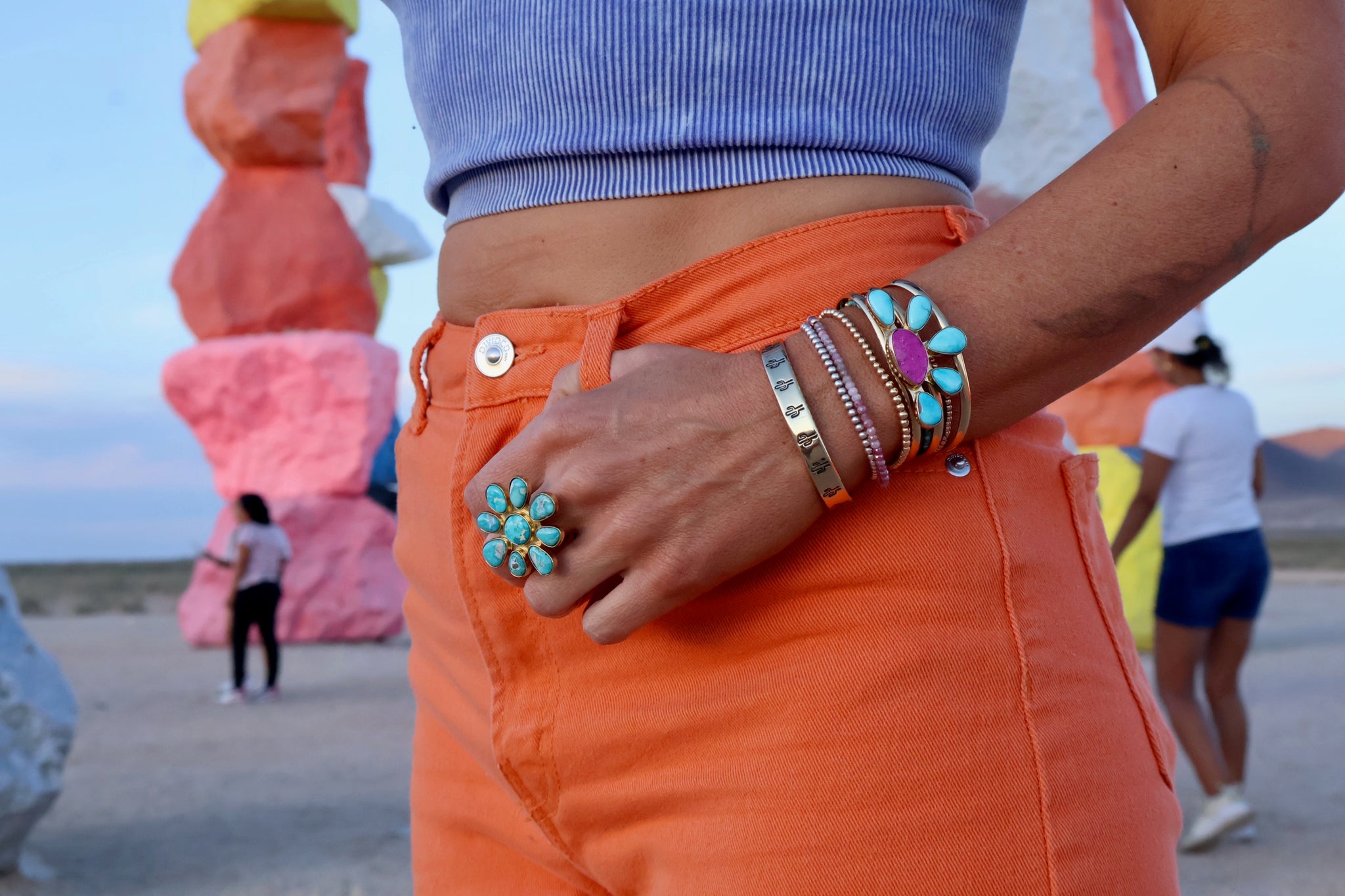 Cobalto Calcite &  Turquoise Triple Cuff Bracelet in Gold Alchemia E2