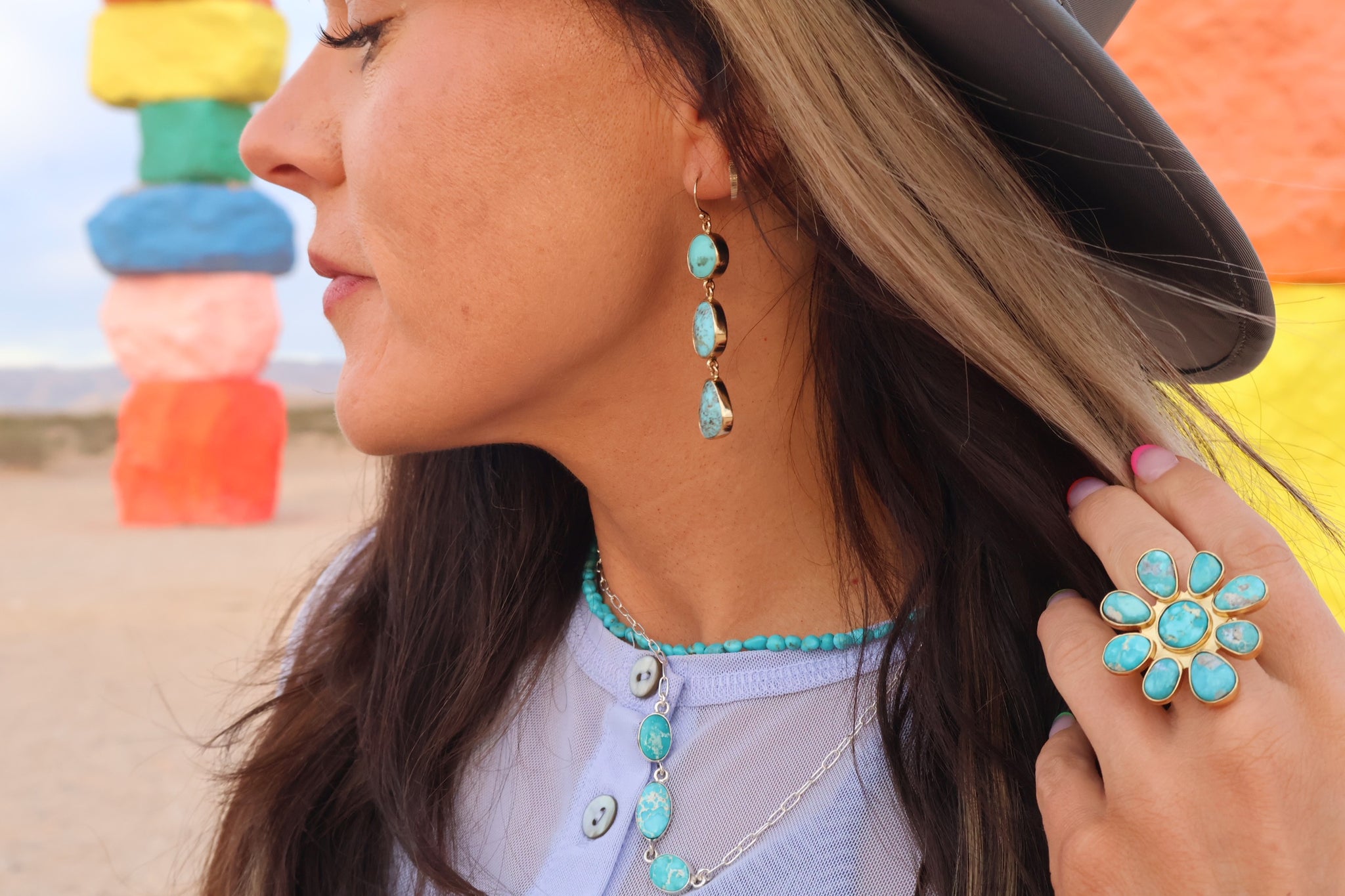 Campitos Turquoise Triple Stone Earrings E56