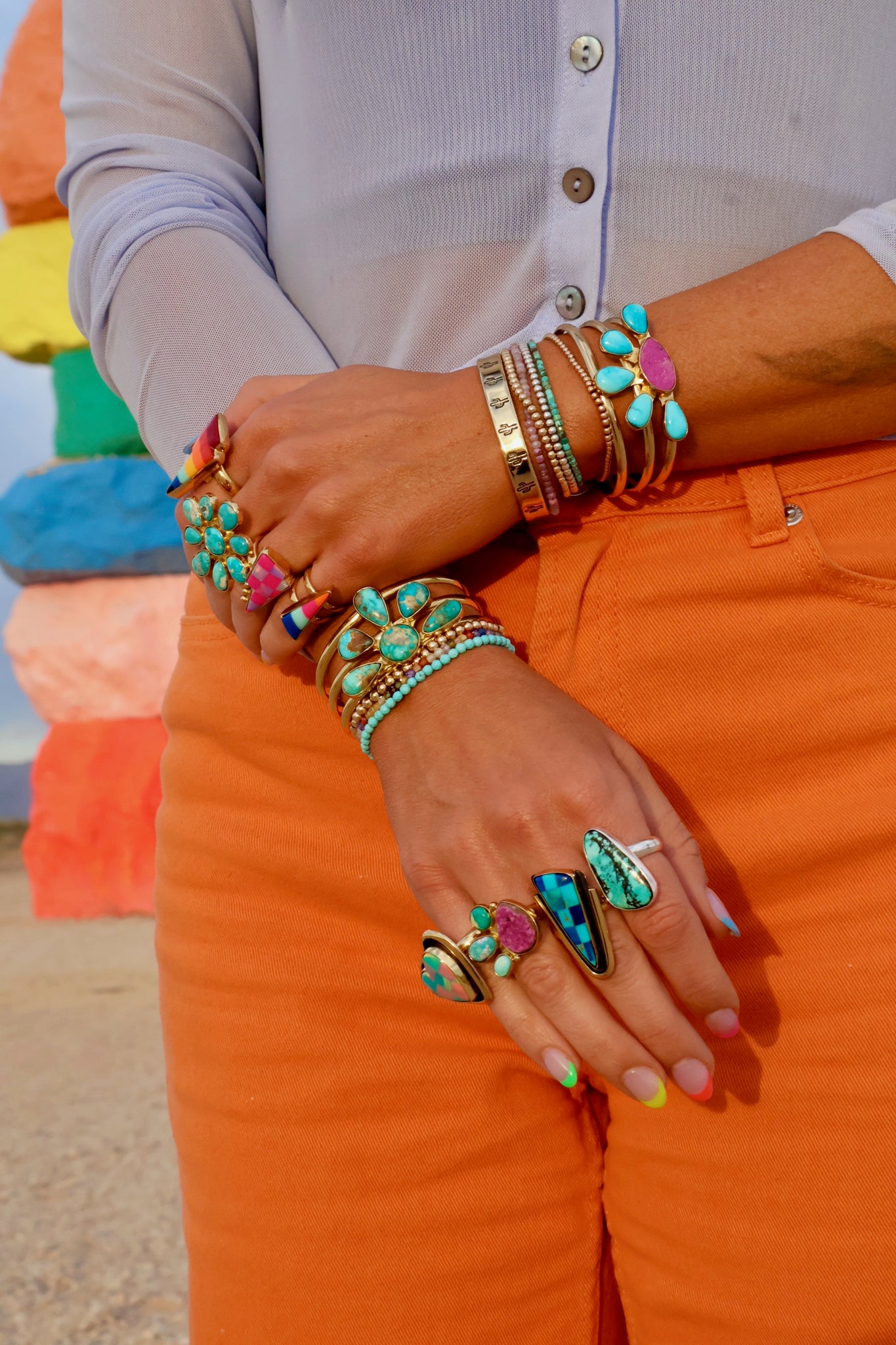 Sonoran Gold Turquoise Triple Cuff Bracelet in Gold Alchemia E1