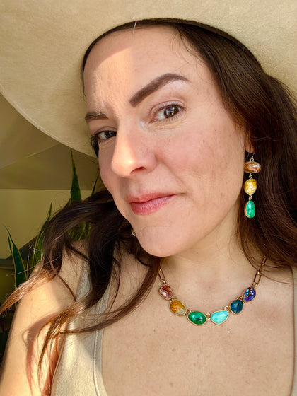 Winter Rainbows Multi Stone Earrings Gold Tone