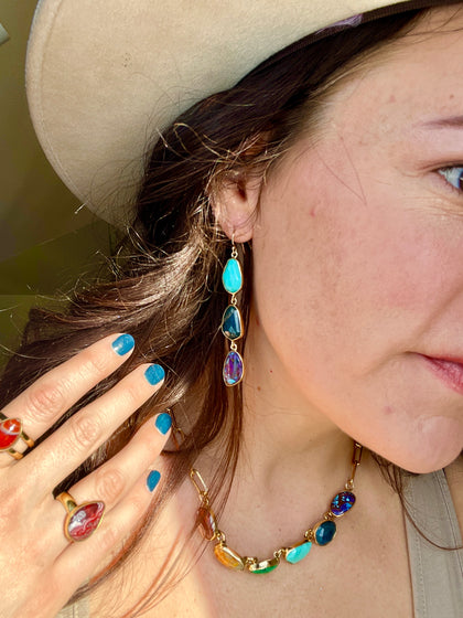 Winter Rainbows Multi Stone Earrings Gold Tone