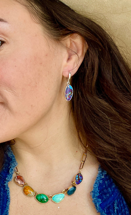 Purple Mojave Turquoise & Gold Alchemia with Gold Fill Huggie Earrings