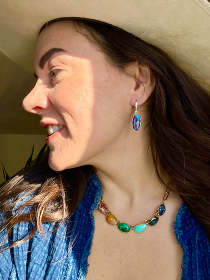 Purple Mojave Turquoise & Gold Alchemia with Gold Fill Huggie Earrings