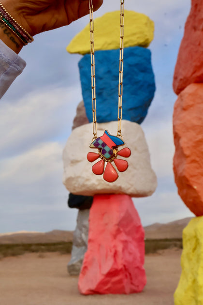 Electric Desert Thunderbird Necklace Vintage Pool Ball & Opal