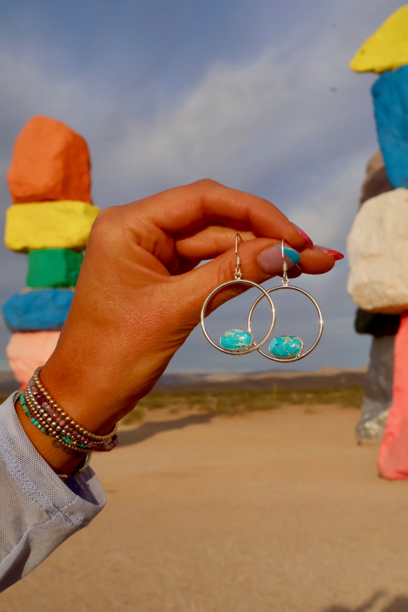 Campitos Turquoise & Sterling Silver Hoop Earrings E55