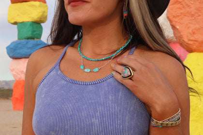 Triple Turquoise Necklace with Sterling Silver Paper Clip Chain