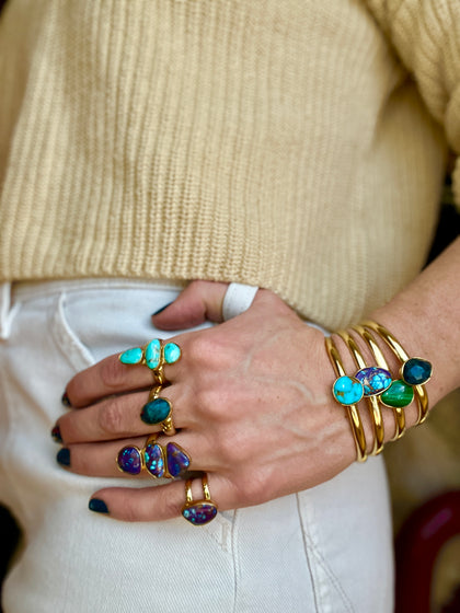 Purple Mojave Turquoise & Gold Alchemia Double Band Adjustable Ring