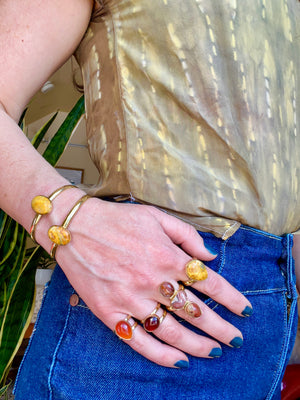 Bumble Bee Jasper & Gold Alchemia Adjustable Ring W1