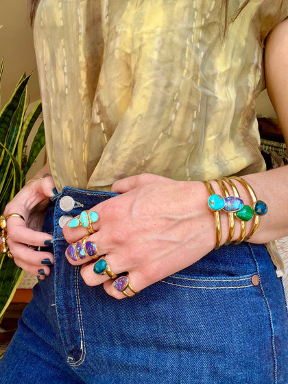 Triple Stone Faceted Turquoise & Gold Alchemia Adjustable Ring