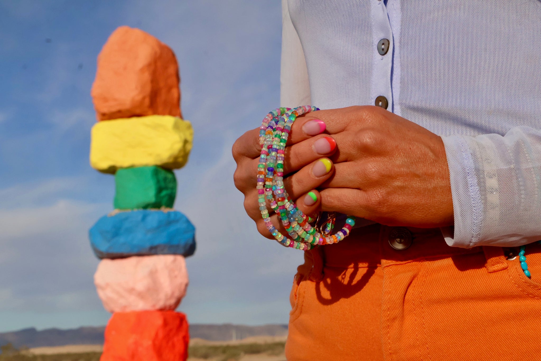 Neon Sparkling Rainbow Opal Layering Necklace E37