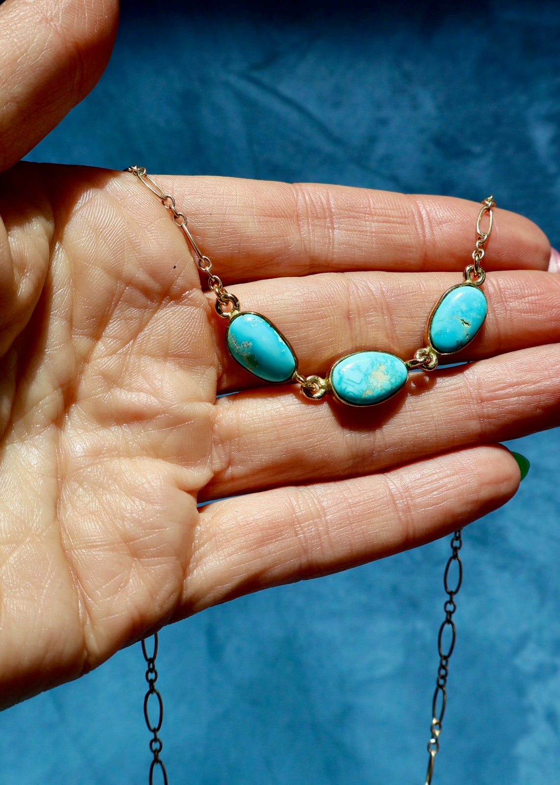 White Water Triple Turquoise Necklace with Gold Fill Chain E71