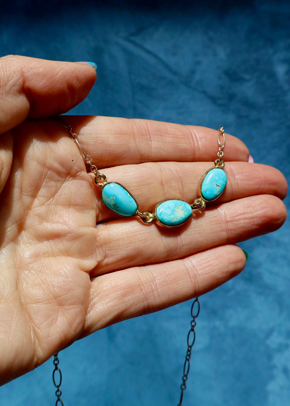 White Water Triple Turquoise Necklace with Gold Fill Chain E71