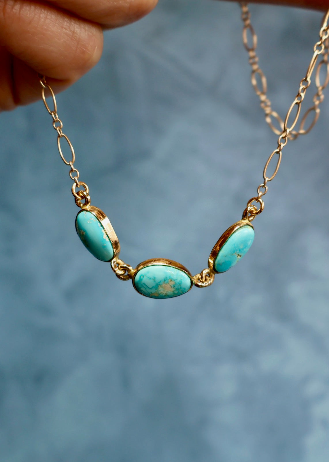 White Water Triple Turquoise Necklace with Gold Fill Chain E71