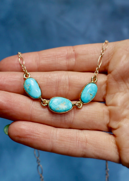 White Water Triple Turquoise Necklace with Gold Fill Chain
