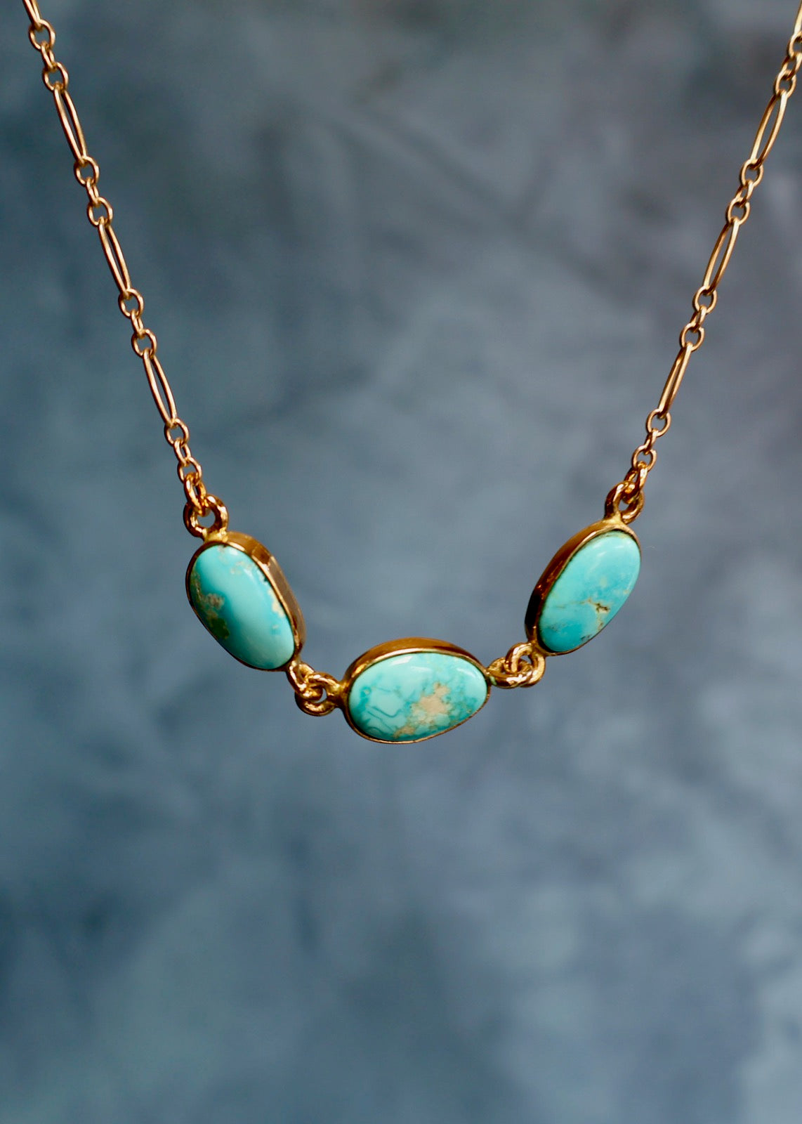 White Water Triple Turquoise Necklace with Gold Fill Chain E71