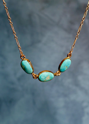 White Water Triple Turquoise Necklace with Gold Fill Chain E71