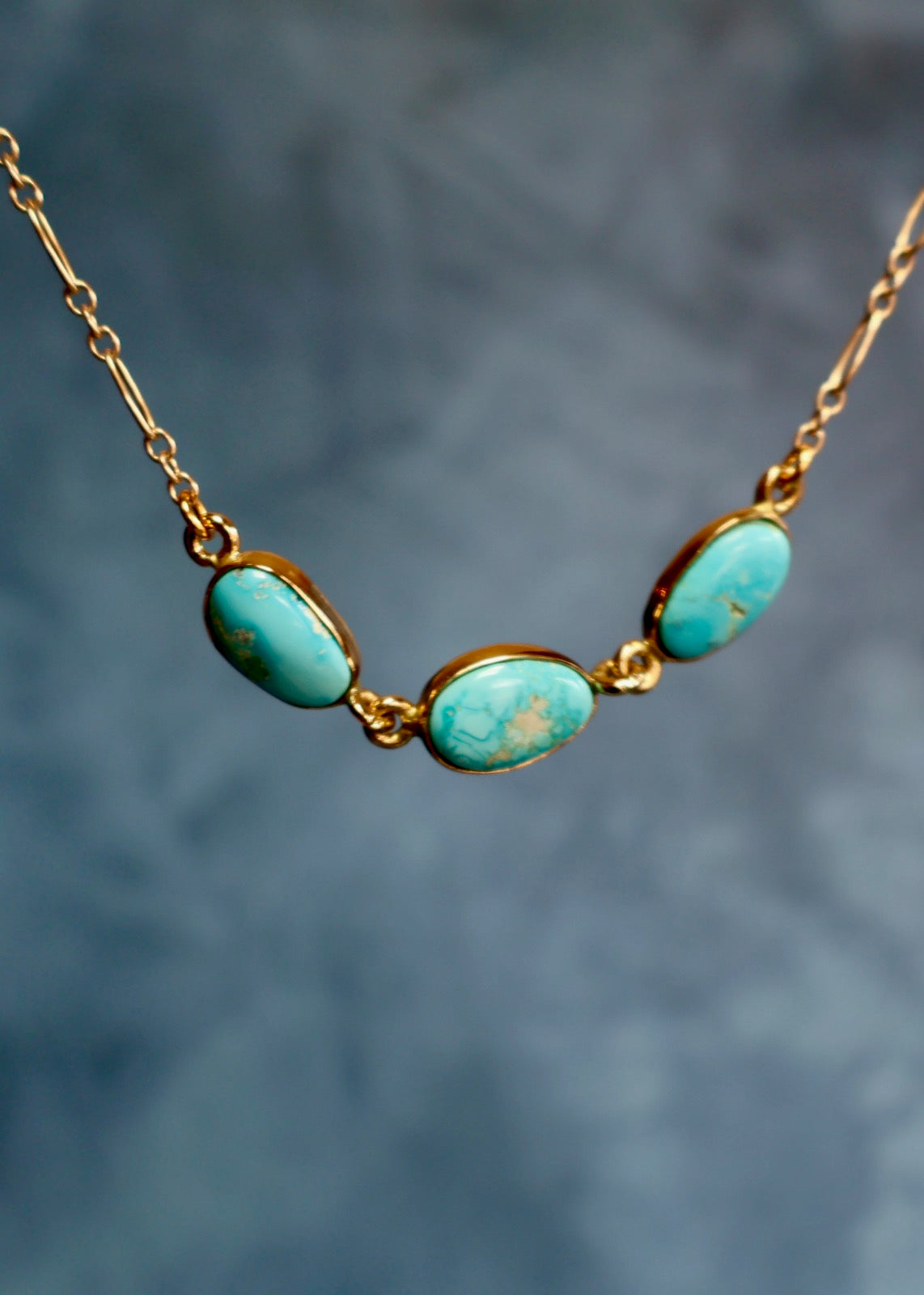 White Water Triple Turquoise Necklace with Gold Fill Chain E71