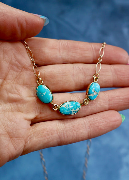 White Water Triple Turquoise Necklace with Gold Fill Chain