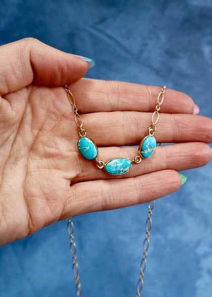 White Water Triple Turquoise Necklace with Gold Fill Chain