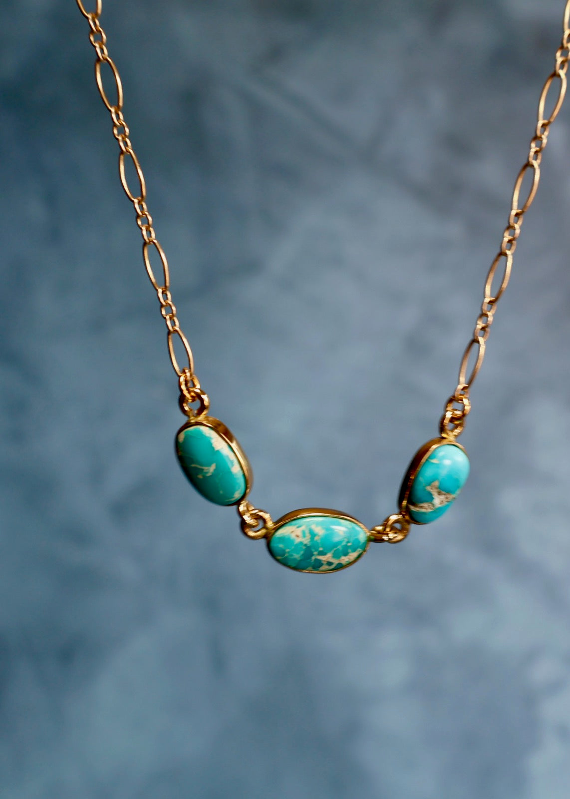 White Water Triple Turquoise Necklace with Gold Fill Chain E72