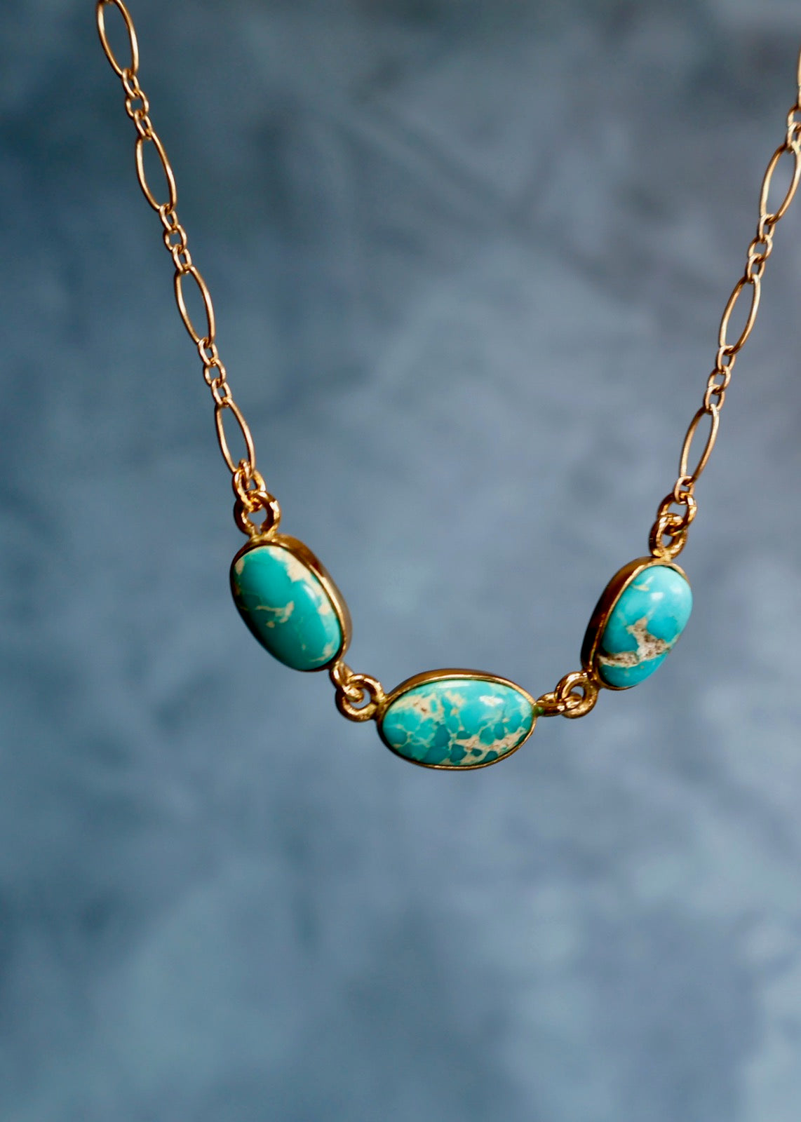 White Water Triple Turquoise Necklace with Gold Fill Chain E72