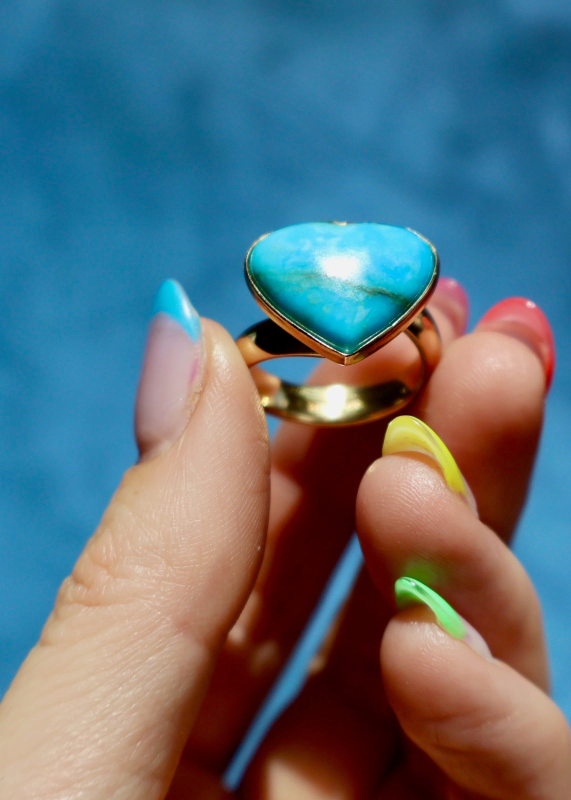 Turquoise Heart Adjustable Ring in Gold Alchemia E68