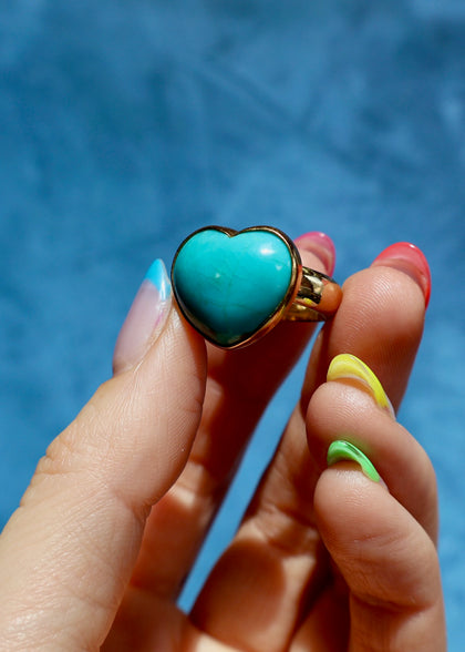 Turquoise Heart Adjustable Ring in Gold Alchemia