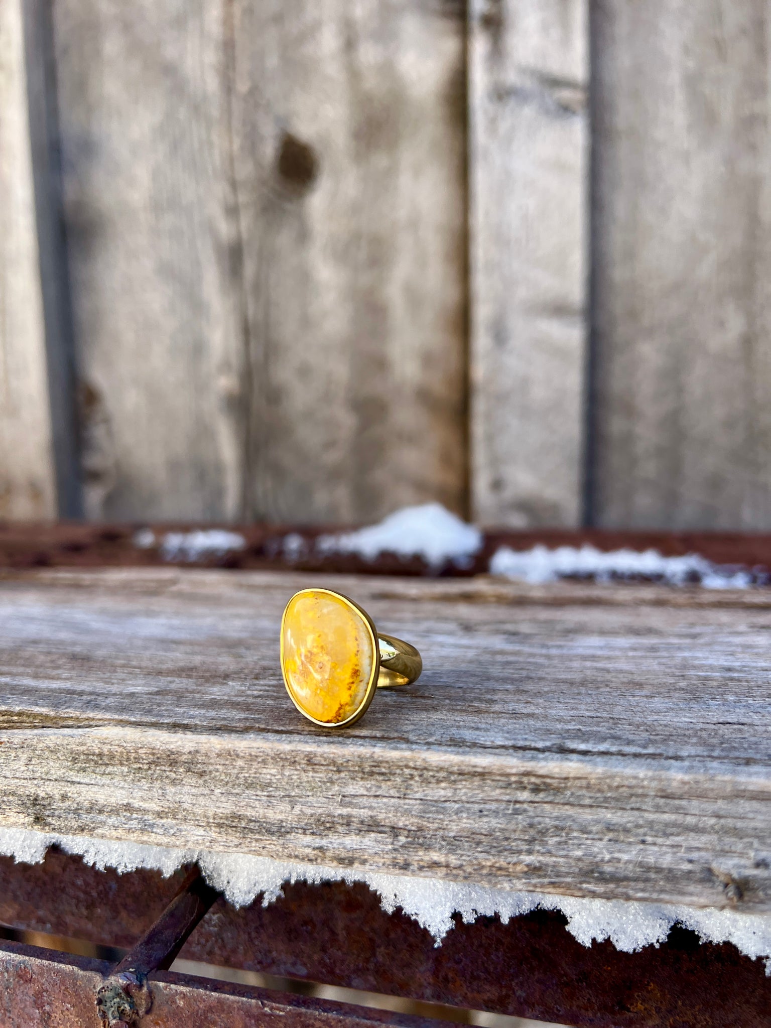 Bumble Bee Jasper & Gold Alchemia Adjustable Ring W1