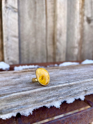 Bumble Bee Jasper & Gold Alchemia Adjustable Ring W1