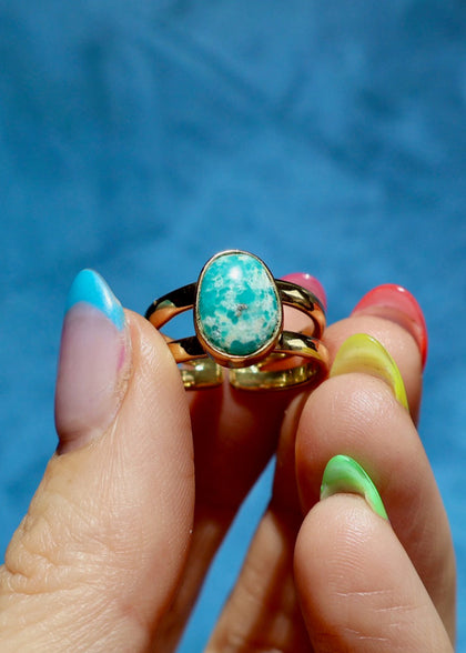 White Water Turquoise Adjustable Ring in Gold Alchemia