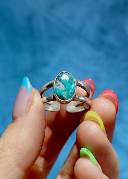 White Water Turquoise Adjustable Ring in Sterling Silver
