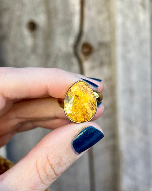 Bumble Bee Jasper & Gold Alchemia Adjustable Ring W3