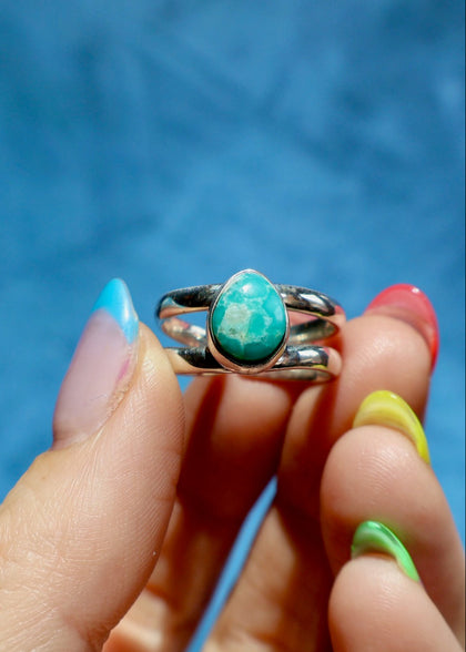 White Water Turquoise Adjustable Ring in Sterling Silver