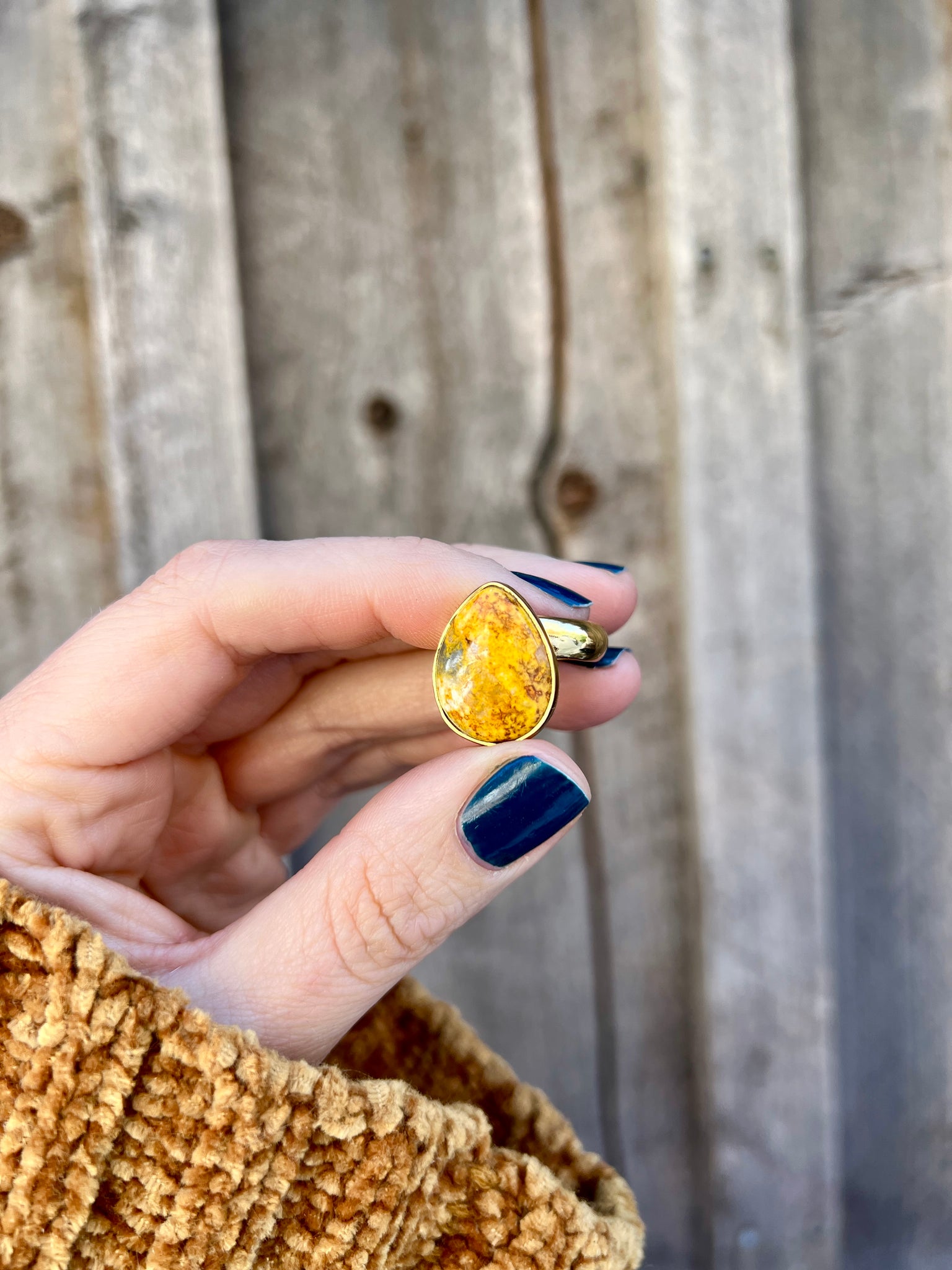 Bumble Bee Jasper & Gold Alchemia Adjustable Ring W3