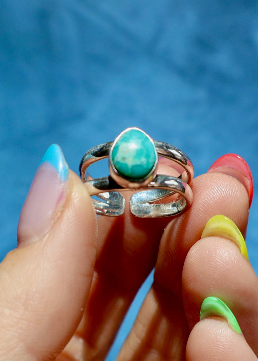 White Water Turquoise Adjustable Ring in Sterling Silver E66