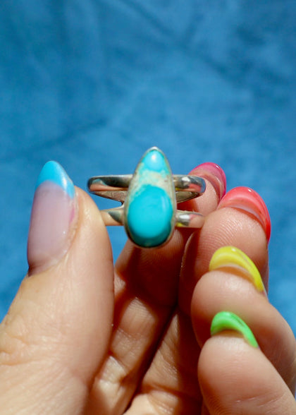 White Water Turquoise Adjustable Ring in Sterling Silver