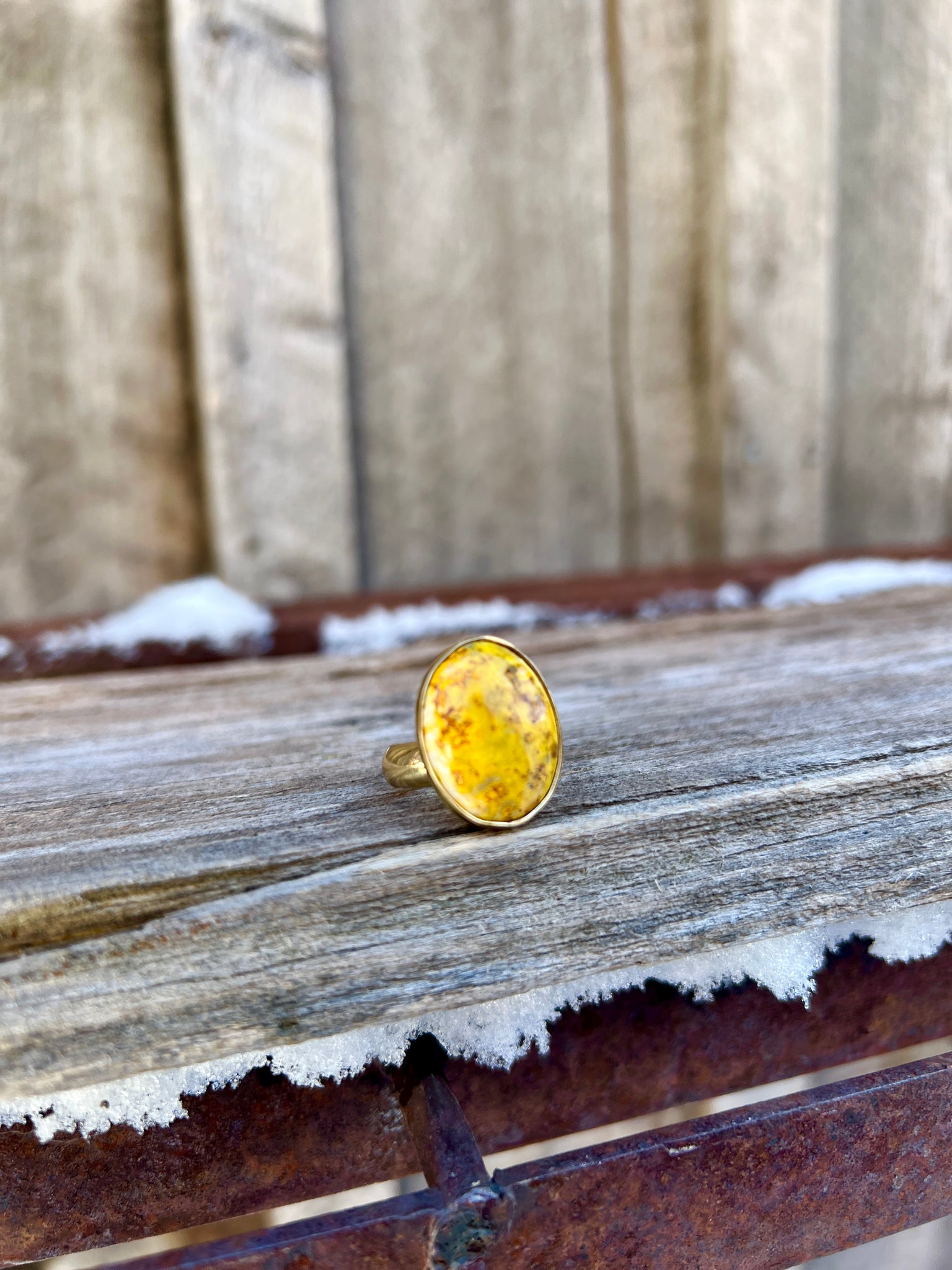 Bumble Bee Jasper & Gold Alchemia Adjustable Ring W2