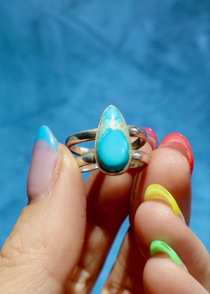 White Water Turquoise Adjustable Ring in Sterling Silver