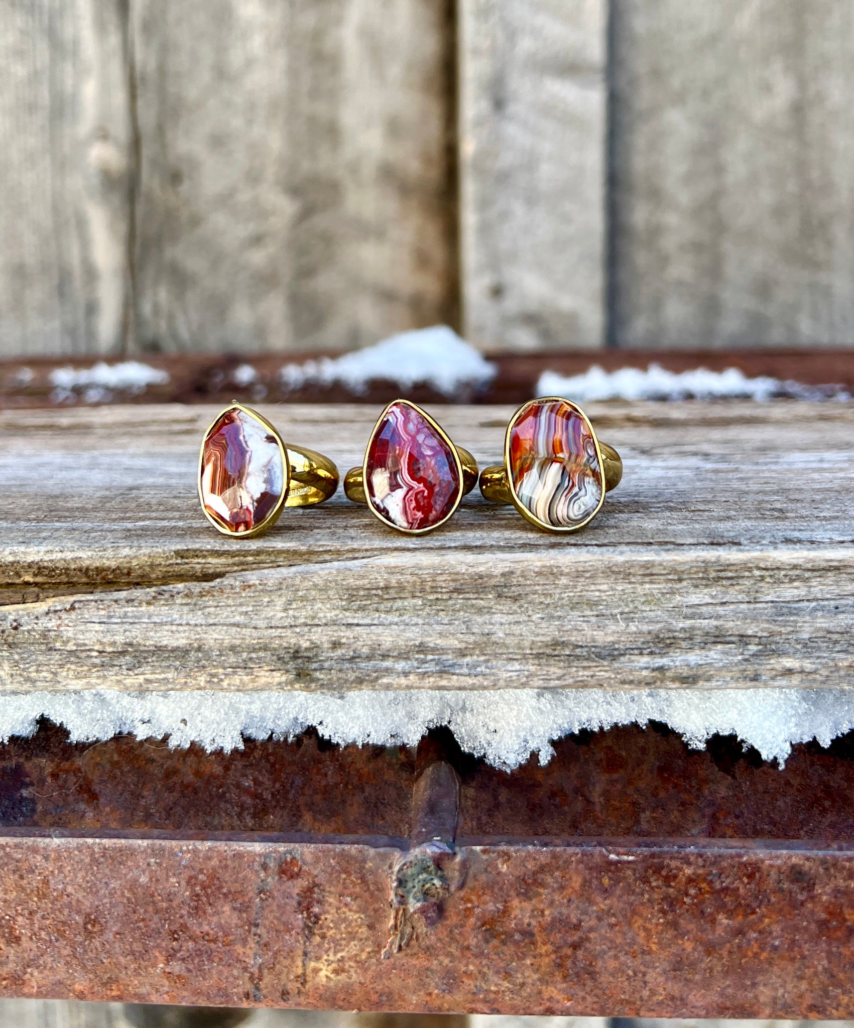 Red Agate & Gold Alchemia Adjustable Ring W4