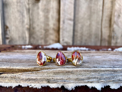 Red Agate & Gold Alchemia Adjustable Ring