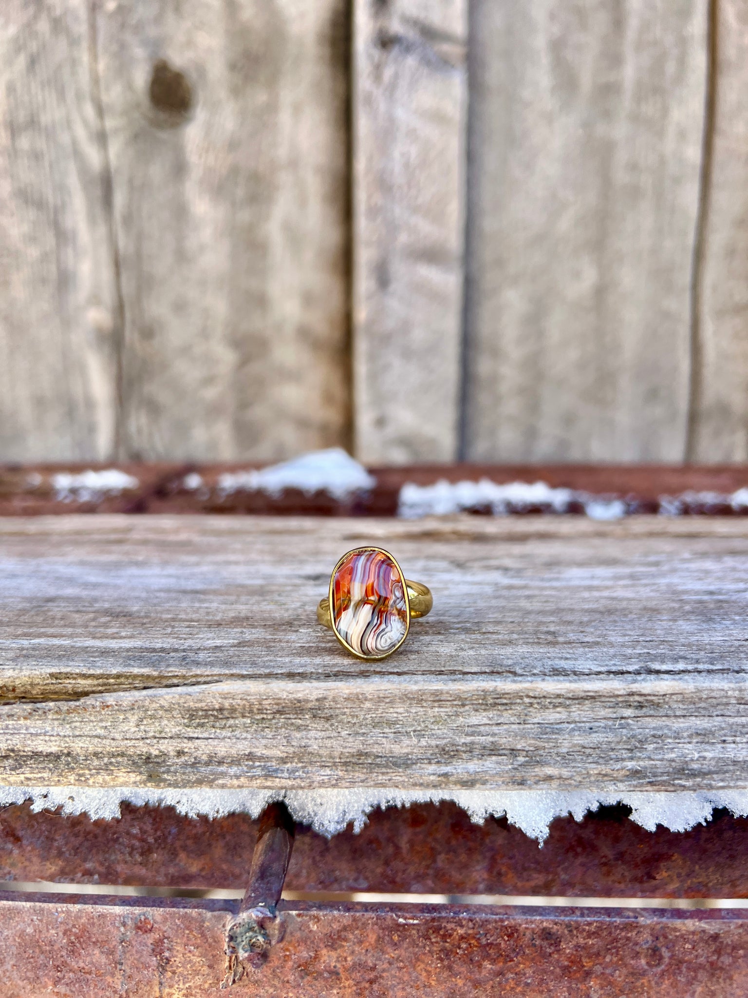 Red Agate & Gold Alchemia Adjustable Ring W4