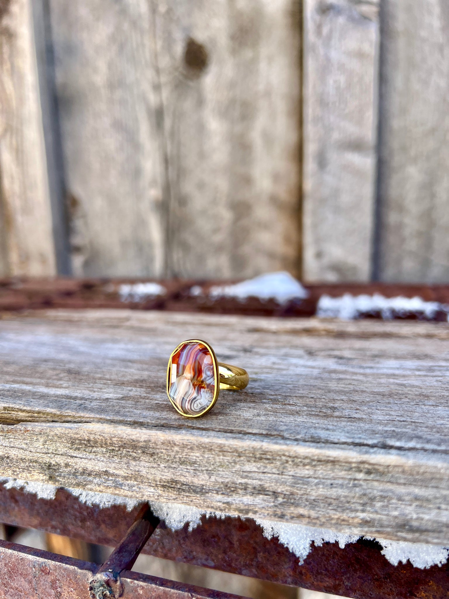 Red Agate & Gold Alchemia Adjustable Ring W4