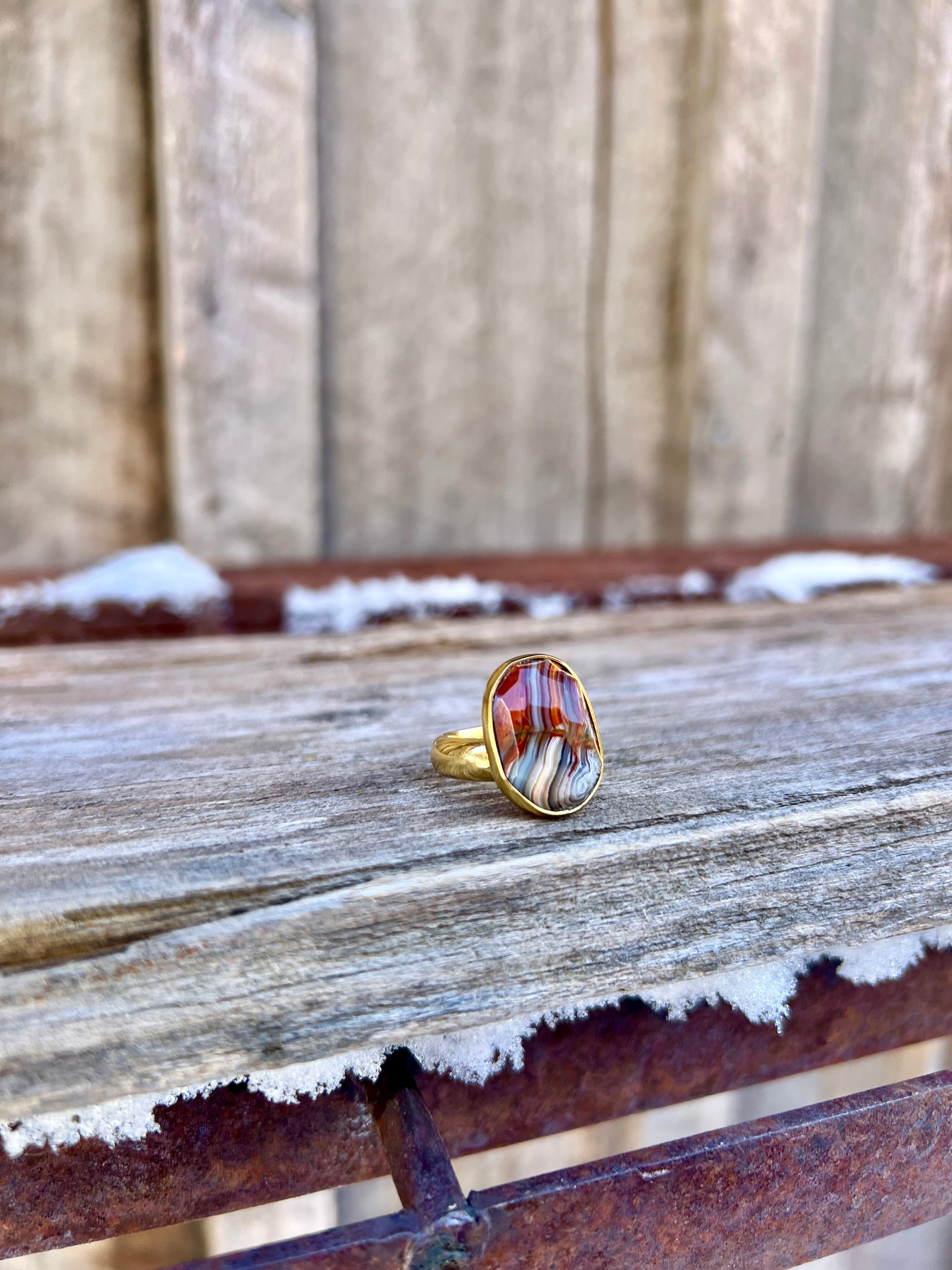 Red Agate & Gold Alchemia Adjustable Ring W4