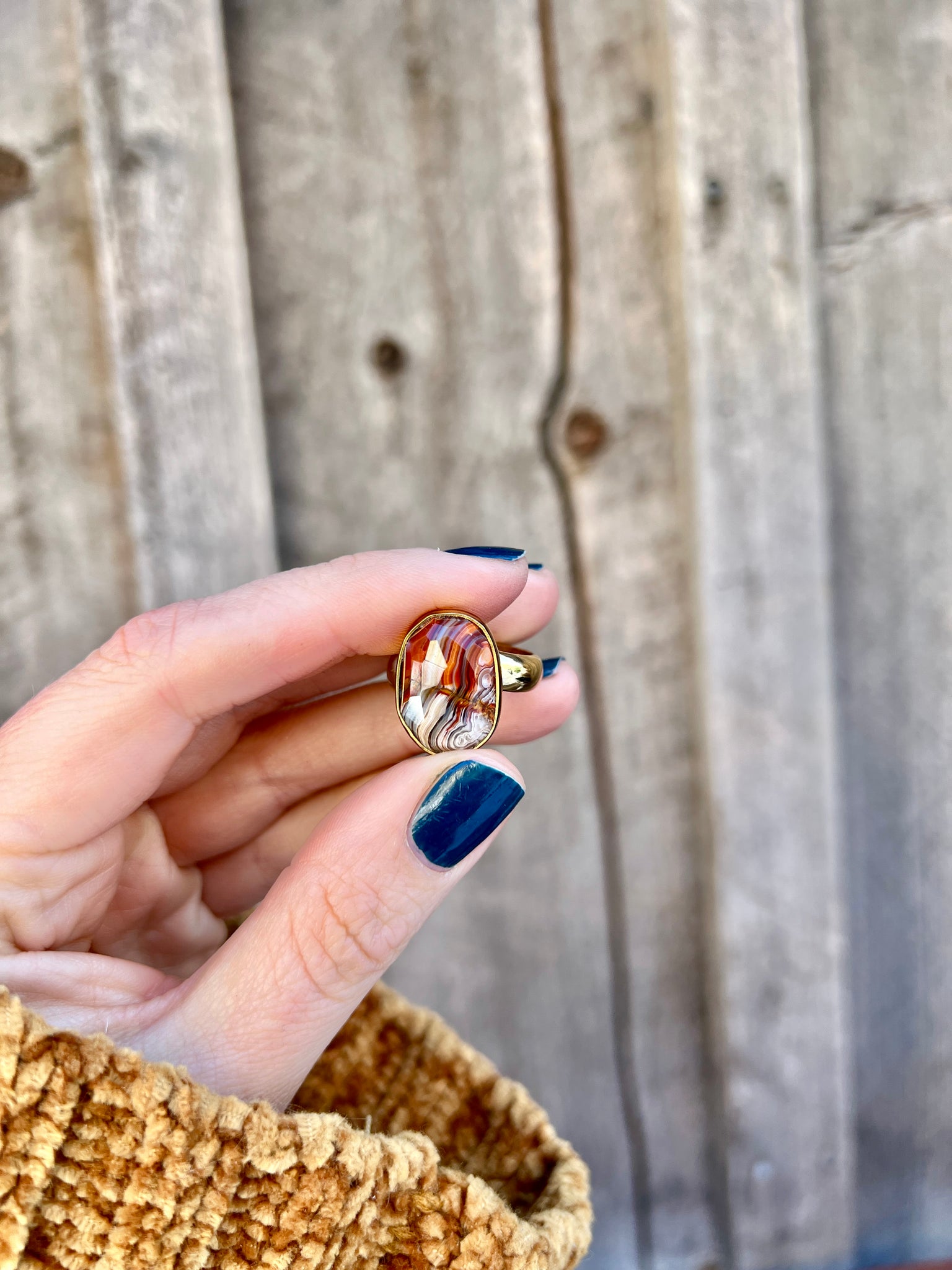 Red Agate & Gold Alchemia Adjustable Ring W4